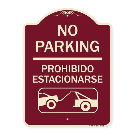 Signmission No Parking Prohibido Estacionarse W/ Car Tow Graphic Heavy-Gauge Alum Sign, 24" x 18", BU-1824-23632 A-DES-BU-1824-23632